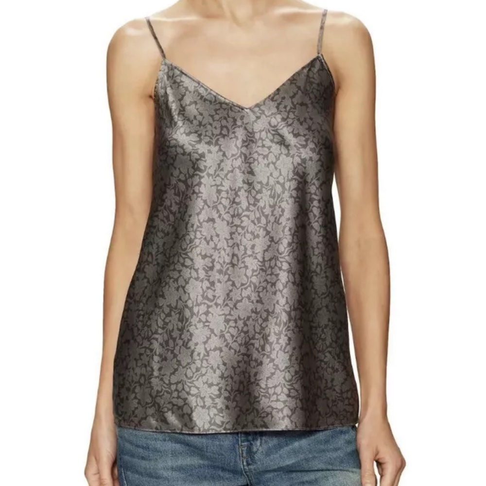 Vince Metallic Floral Silk Camisole in Gray